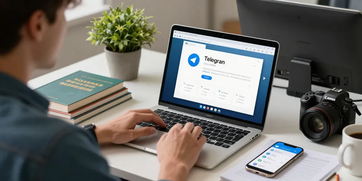 Setting up Telegram in Chinese on a laptop, showcasing the interface, language packs, and a productive workspace.